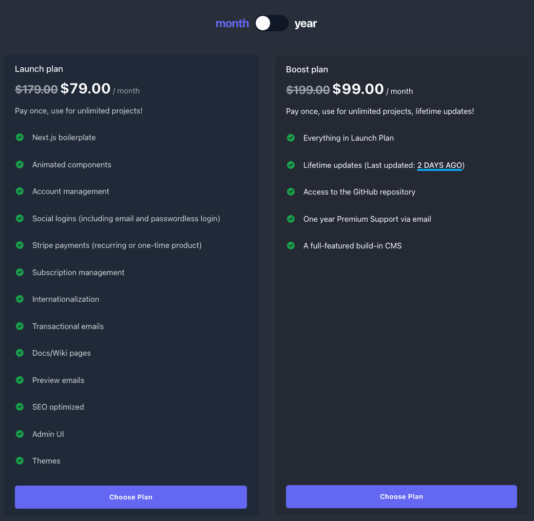 Price Card for recurring product